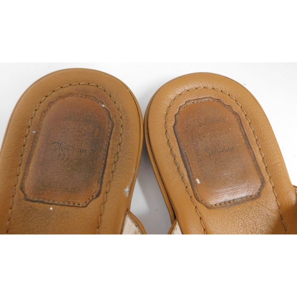 CHRISTIAN DIOR Lock Charm Caramel Brown Leather Thongs/Flip Flop Sandals 36.5 - Picture 3 of 4